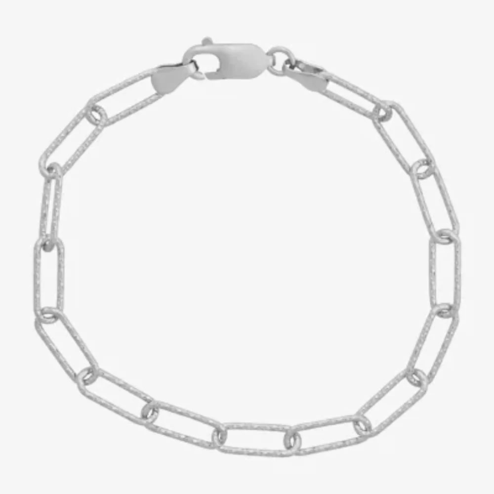 Made In Italy Womens Sterling Silver 7.25 Inch Solid Paperclip Chain Bracelet