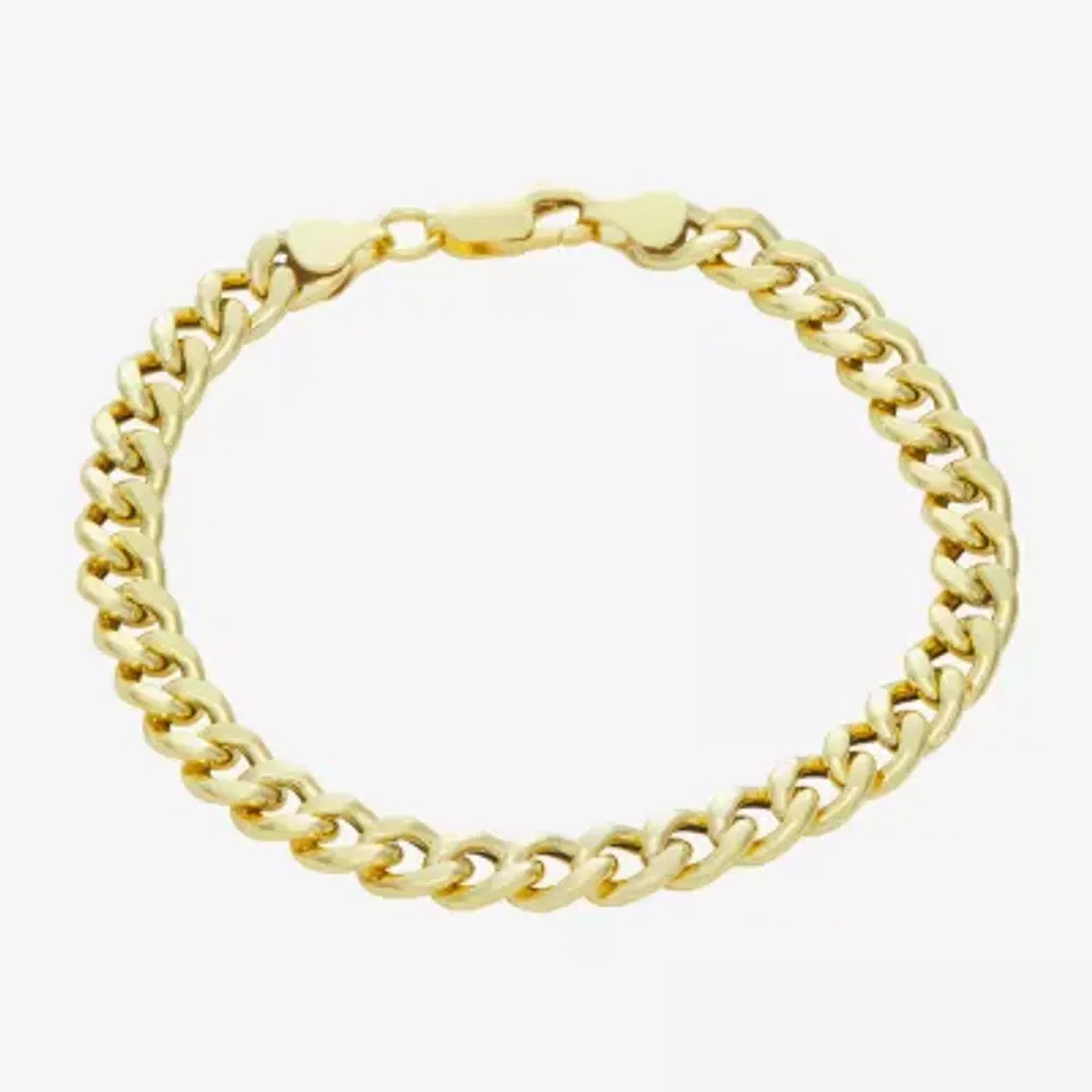 Made In Italy Mens 14K Gold Over Silver 8 1/2 Inch Hollow Cuban Chain Bracelet