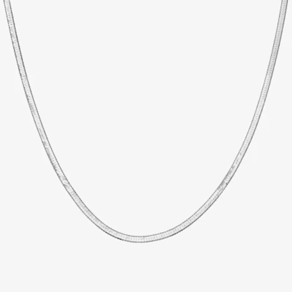 Made Italy Womens Sterling Silver 18 Inch Herringbone Chain Necklace