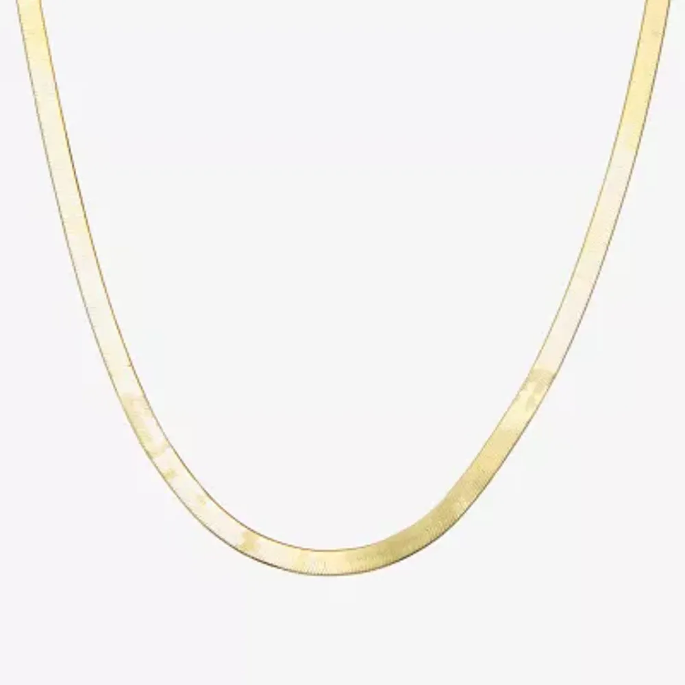 Made Italy Womens 14K Gold Over Silver 18 Inch Herringbone Chain Necklace