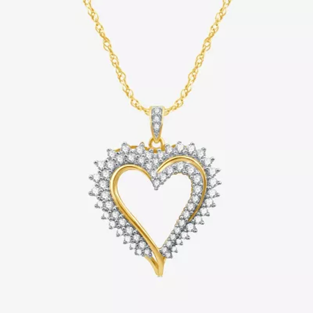 Womens 1 CT. T.W. Natural White Diamond 10K Gold Heart 18 Inch Pendant Necklace