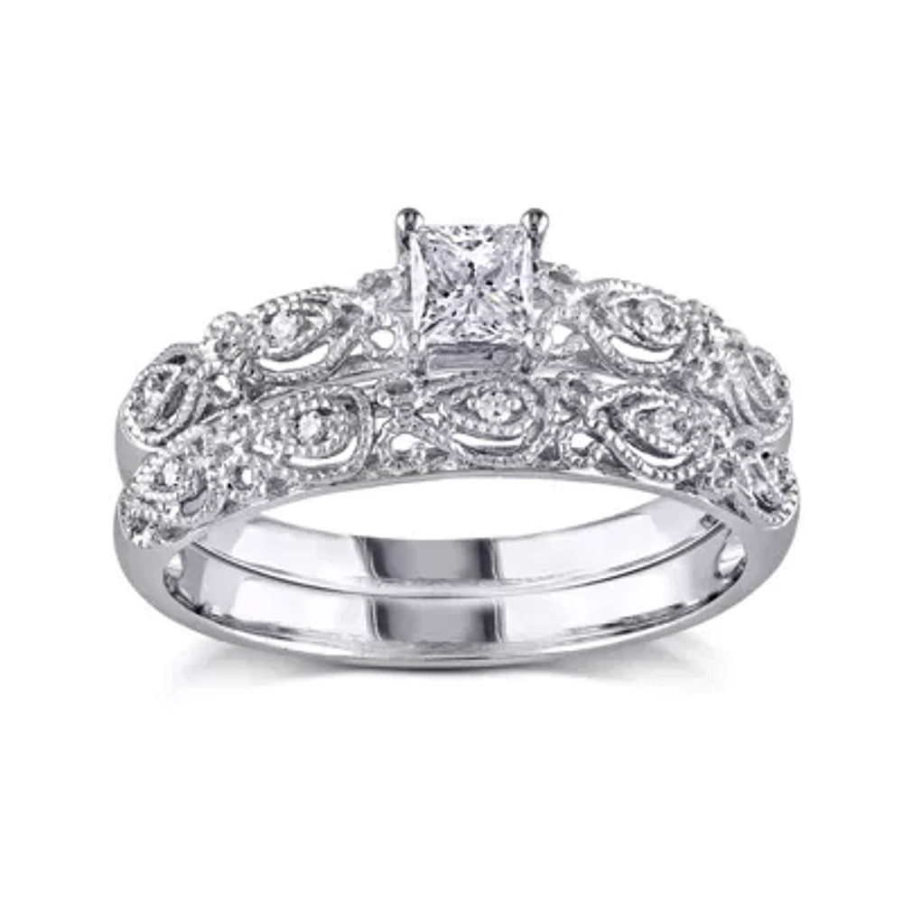 1/3 CT.T.W. Natural Diamond 10K White Gold Bridal Ring Set