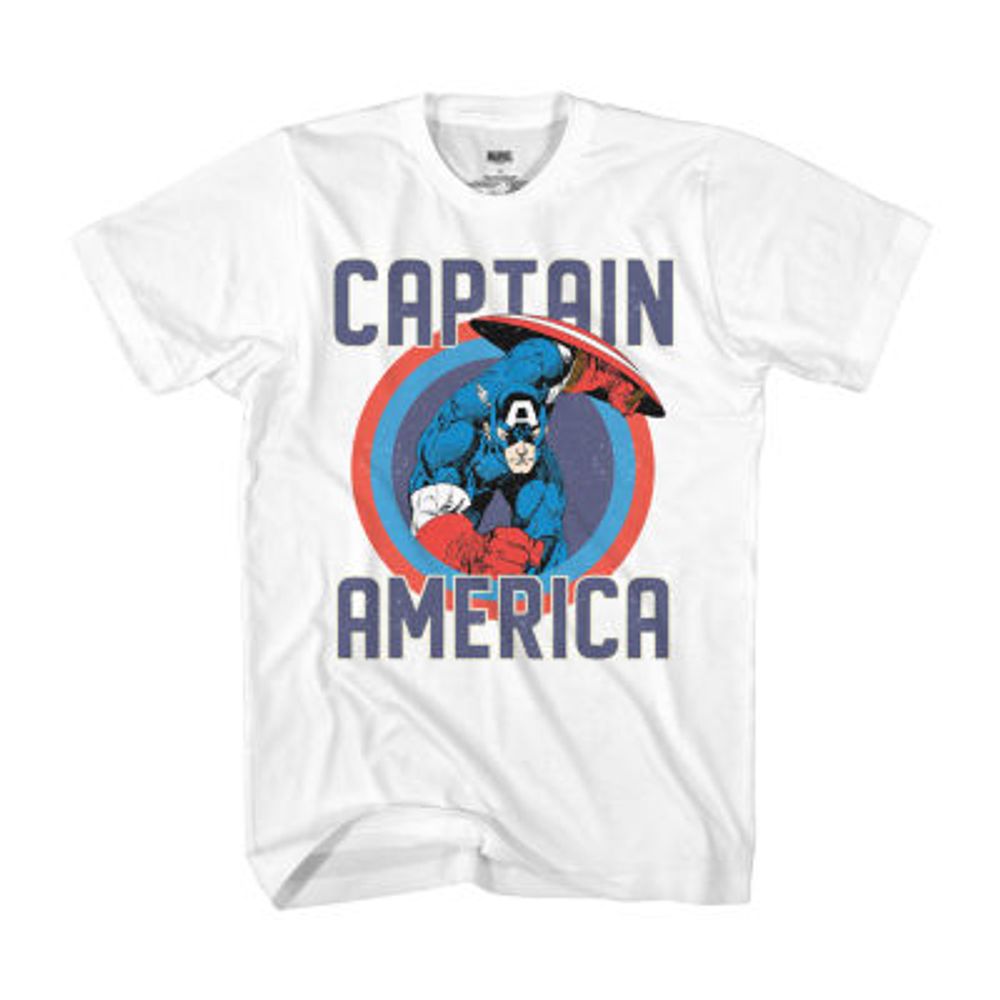 Disney Collection Little & Big Kid Boys Crew Neck Short Sleeve Regular Fit Avengers Captain America Marvel Graphic T-Shirt