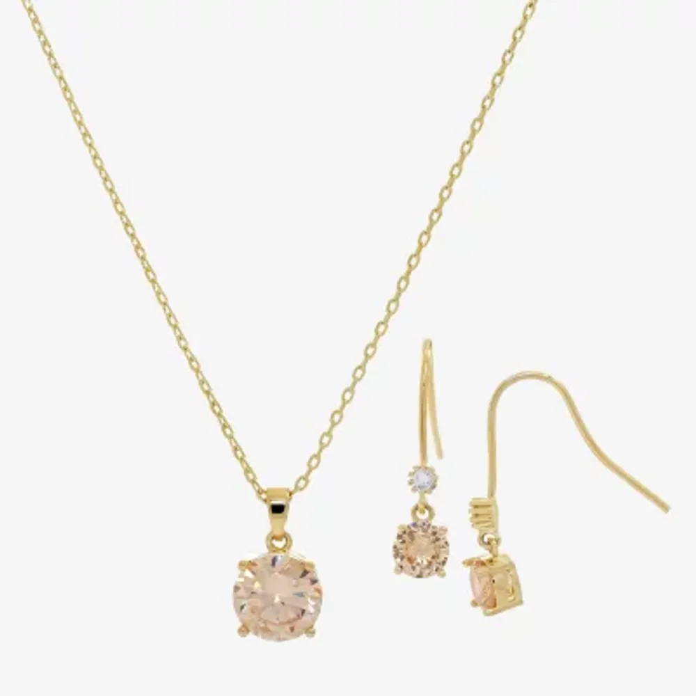Sparkle Allure Womens Champagne Cubic Zirconia 14K Gold Over Brass Round 2-pc. Jewelry Set
