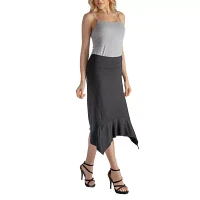 24seven Comfort Apparel Womens Mid Rise Stretch Fabric Midi A-Line Skirt