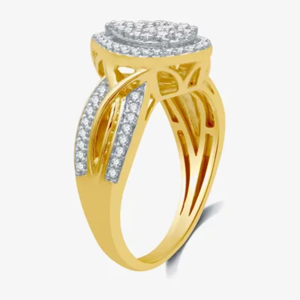 I Said Yes (H-I / I1) Womens 1/2 CT. T.W. Lab Grown White Diamond 14K Gold Over Silver Sterling Pear Side Stone Halo Engagement Ring