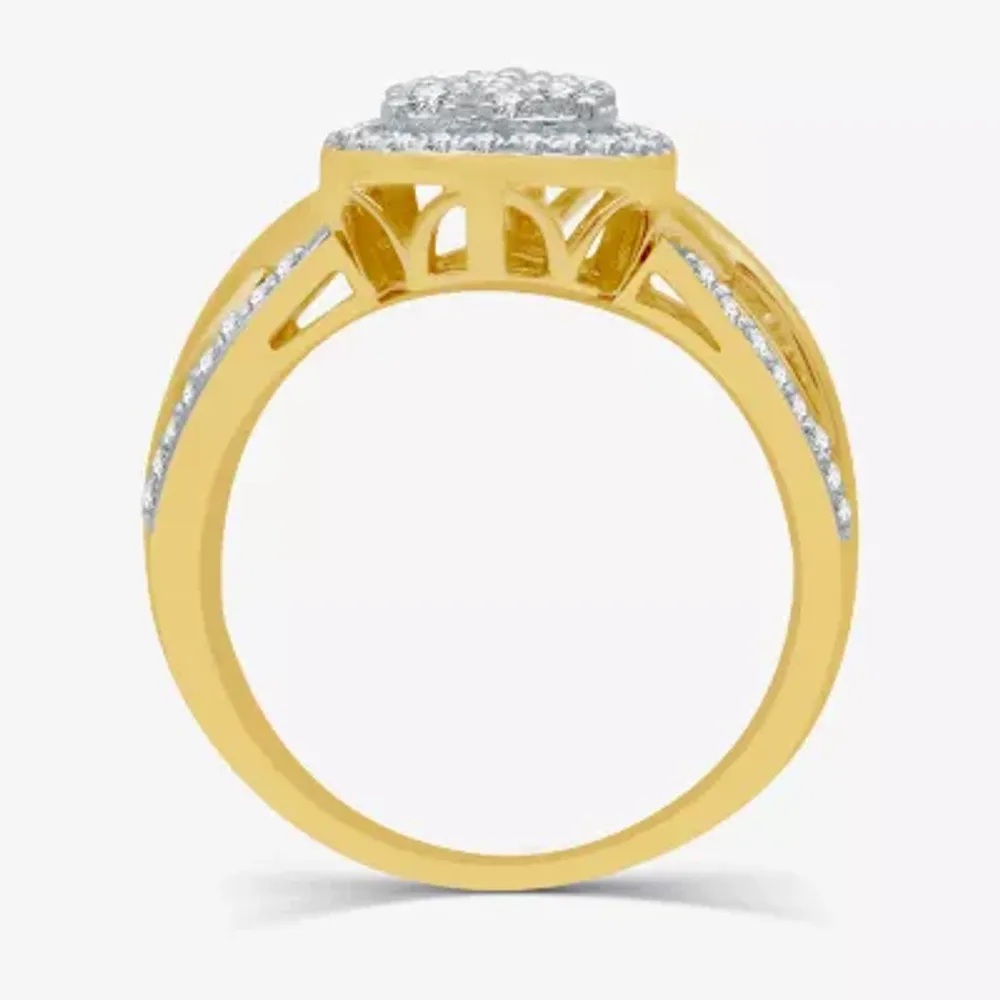 I Said Yes (H-I / I1) Womens 1/2 CT. T.W. Lab Grown White Diamond 14K Gold Over Silver Sterling Pear Side Stone Halo Engagement Ring