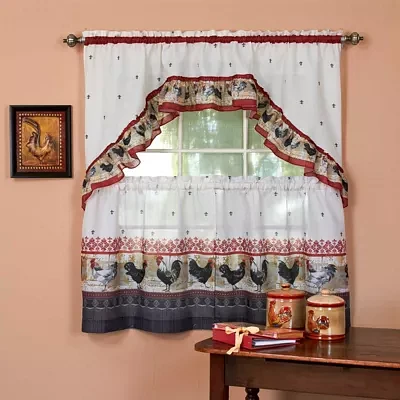 Roosters 3-pc. Rod Pocket Kitchen Curtains & Drapes Window Set