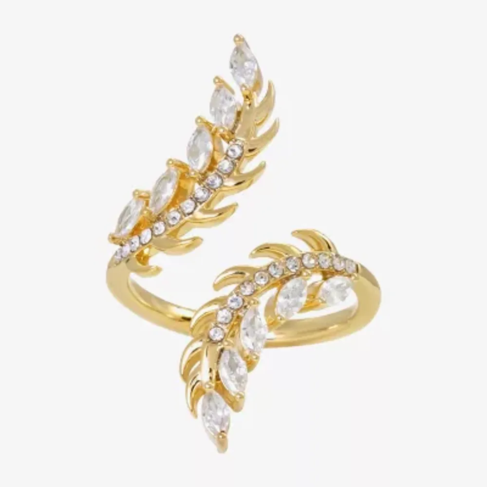 Sparkle Allure Womens Cubic Zirconia 14K Gold Over Brass Flower Bypass Cocktail Ring