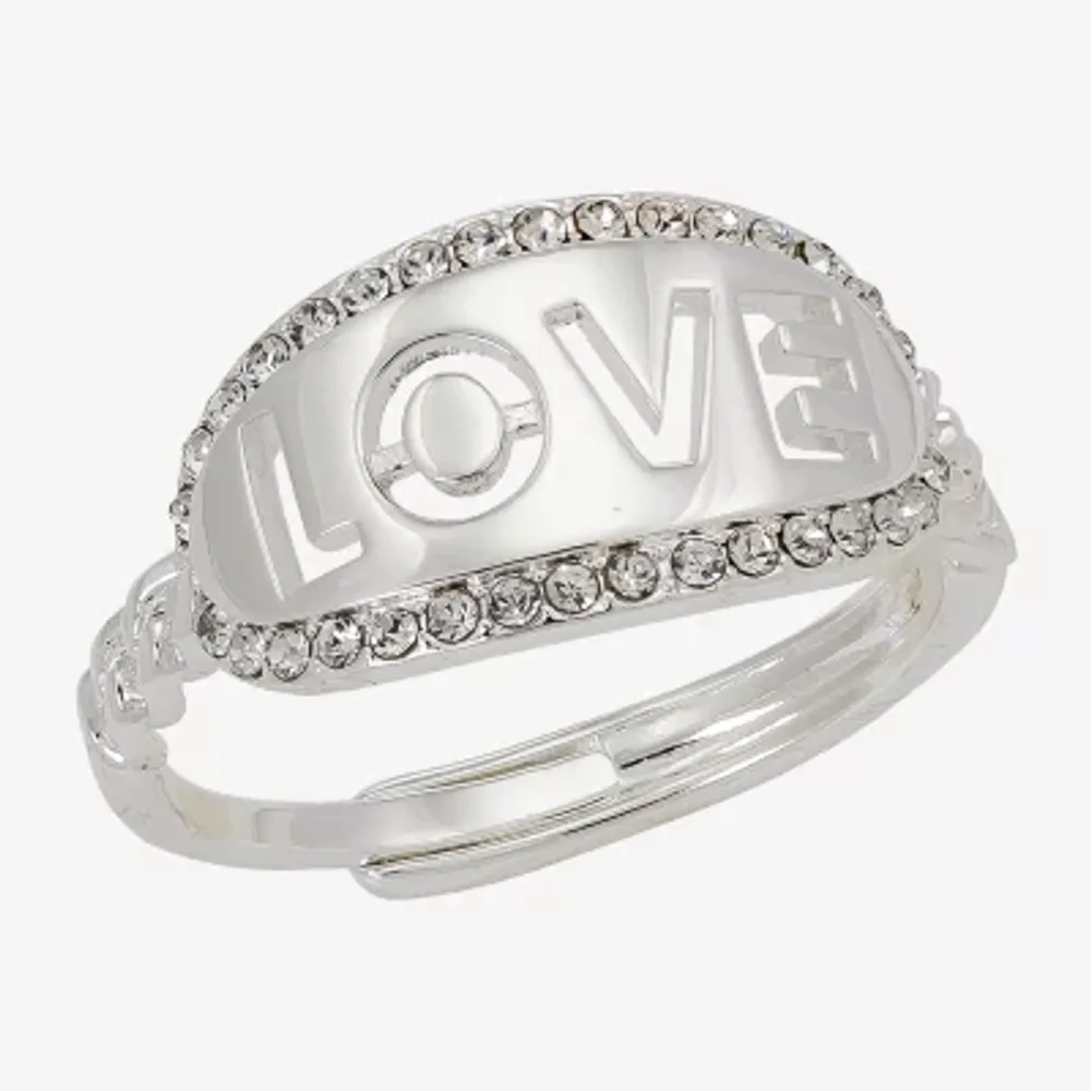 Sparkle Allure Love Womens 3MM Crystal Pure Silver Over Brass Oval Band