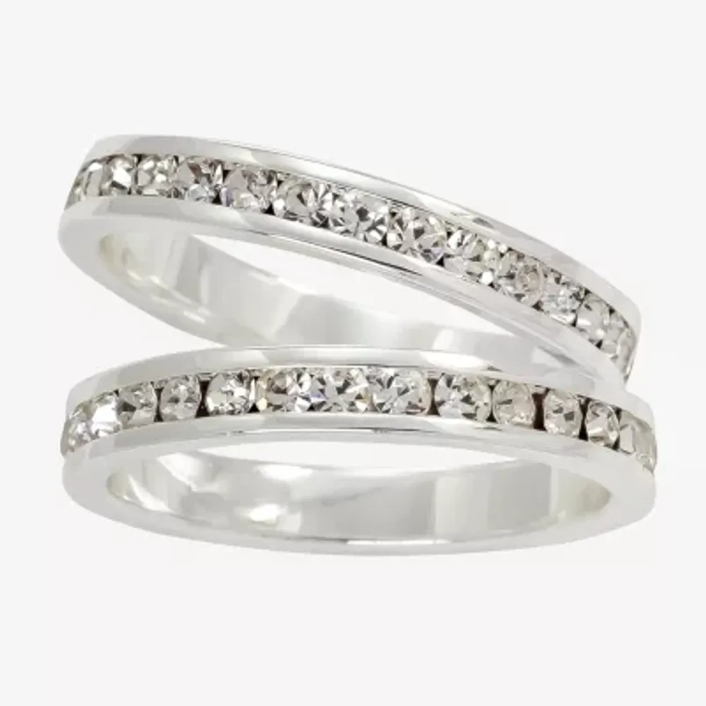 Sparkle Allure Womens Crystal Pure Silver Over Brass Anniversary Ring Set