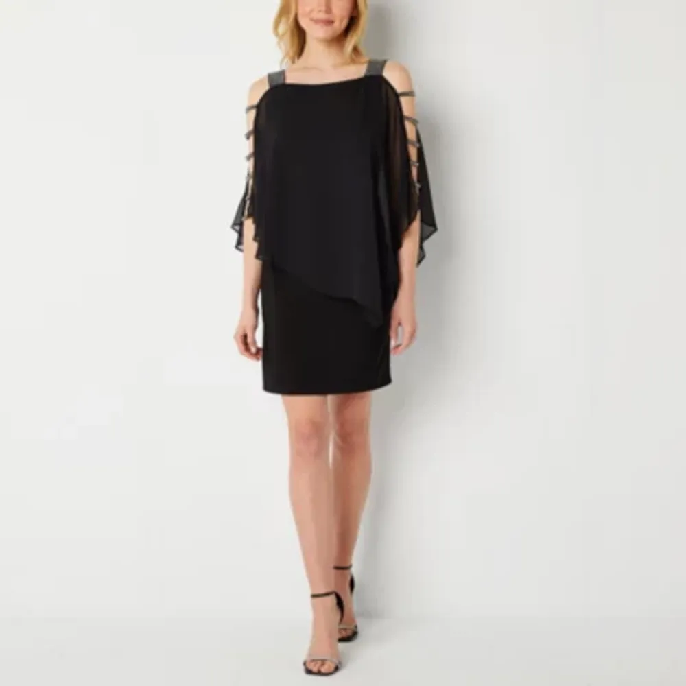 MSK Womens Short Sleeve Embellished Cape Sheath Dress