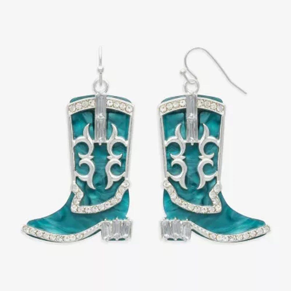 Bijoux Bar Silver Tone Boot Womens Blue Glass Drop Earrings