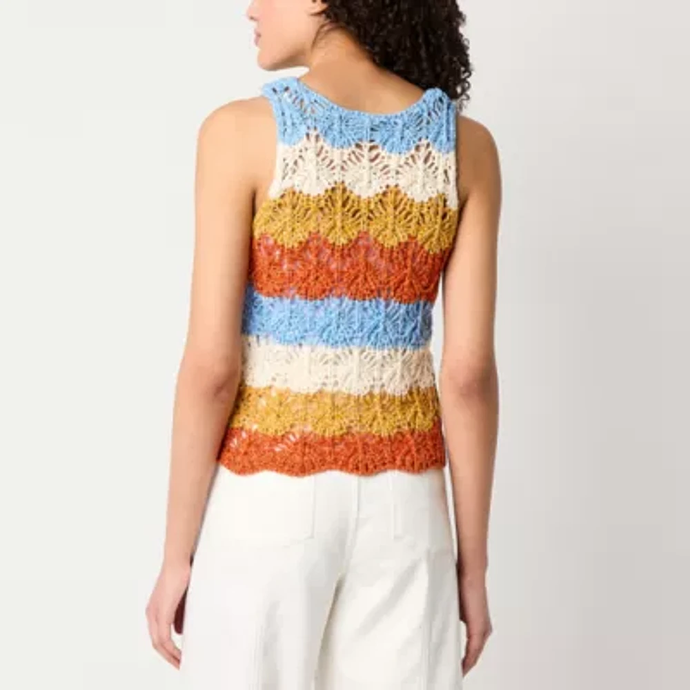 a.n.a Womens Crew Neck Crochet Pullover Sweater