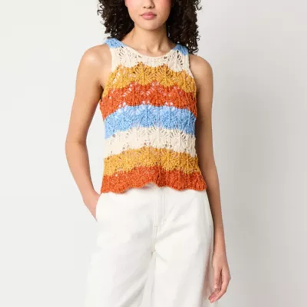 a.n.a Womens Crew Neck Crochet Pullover Sweater