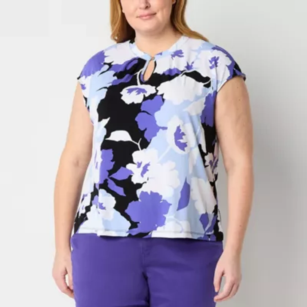 Liz Claiborne Womens Keyhole Neck Short Sleeve Plus Blouse