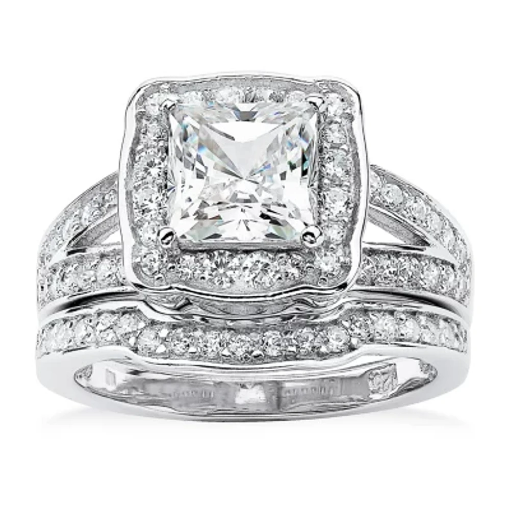 Womens 2 1/2 CT. T.W. Cubic Zirconia Platinum Over Silver Bridal Set
