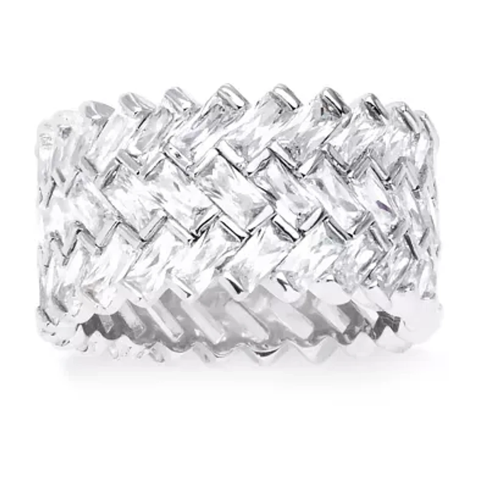 Womens 11M Cubic Zirconia Platinum Over Silver Band