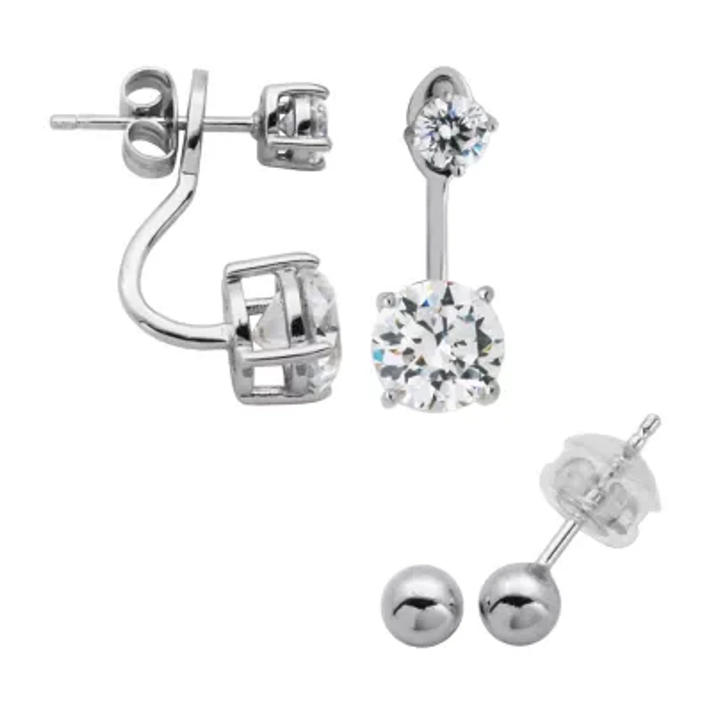 DiamonArt® White Cubic Zirconia Sterling Silver 2 Pair Earring Set