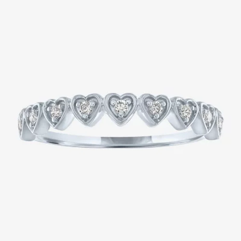 (G-H / Si2-I1) Womens 1/10 CT. T.W. Lab Grown White Diamond 10K Gold Heart Band
