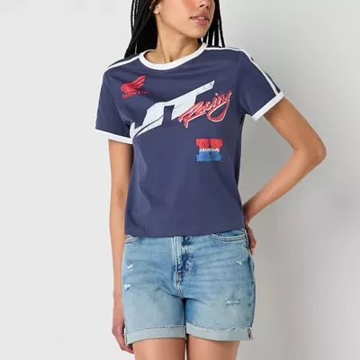 New World Honda Racing Ringer Semi Fit Tee Womens Crew Neck Short Sleeve Loose Juniors Graphic T-Shirt