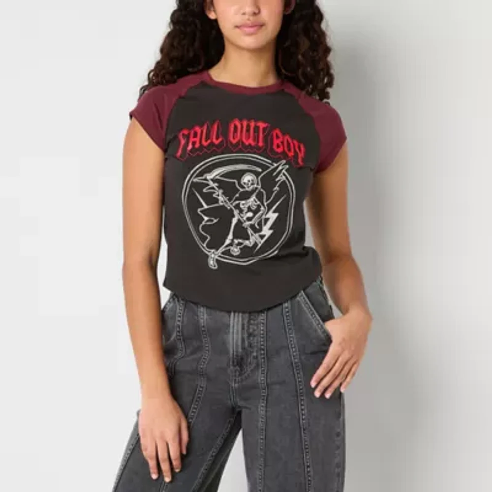 Fall Out Boy Raglan Tee Womens Crew Neck Short Sleeve Regular Fit Juniors Graphic T-Shirt