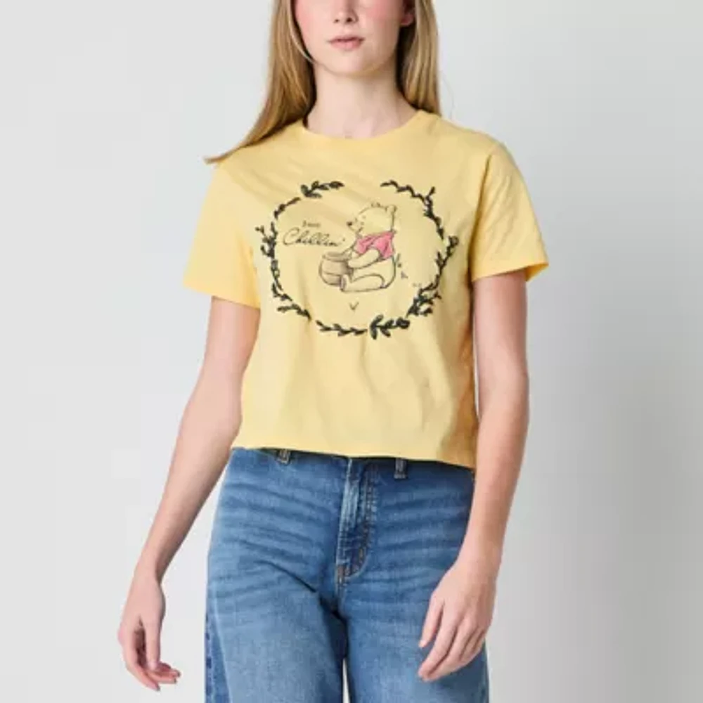 Womens Crew Neck Short Sleeve Fitted Winnie The Pooh Juniors Graphic T-Shirt