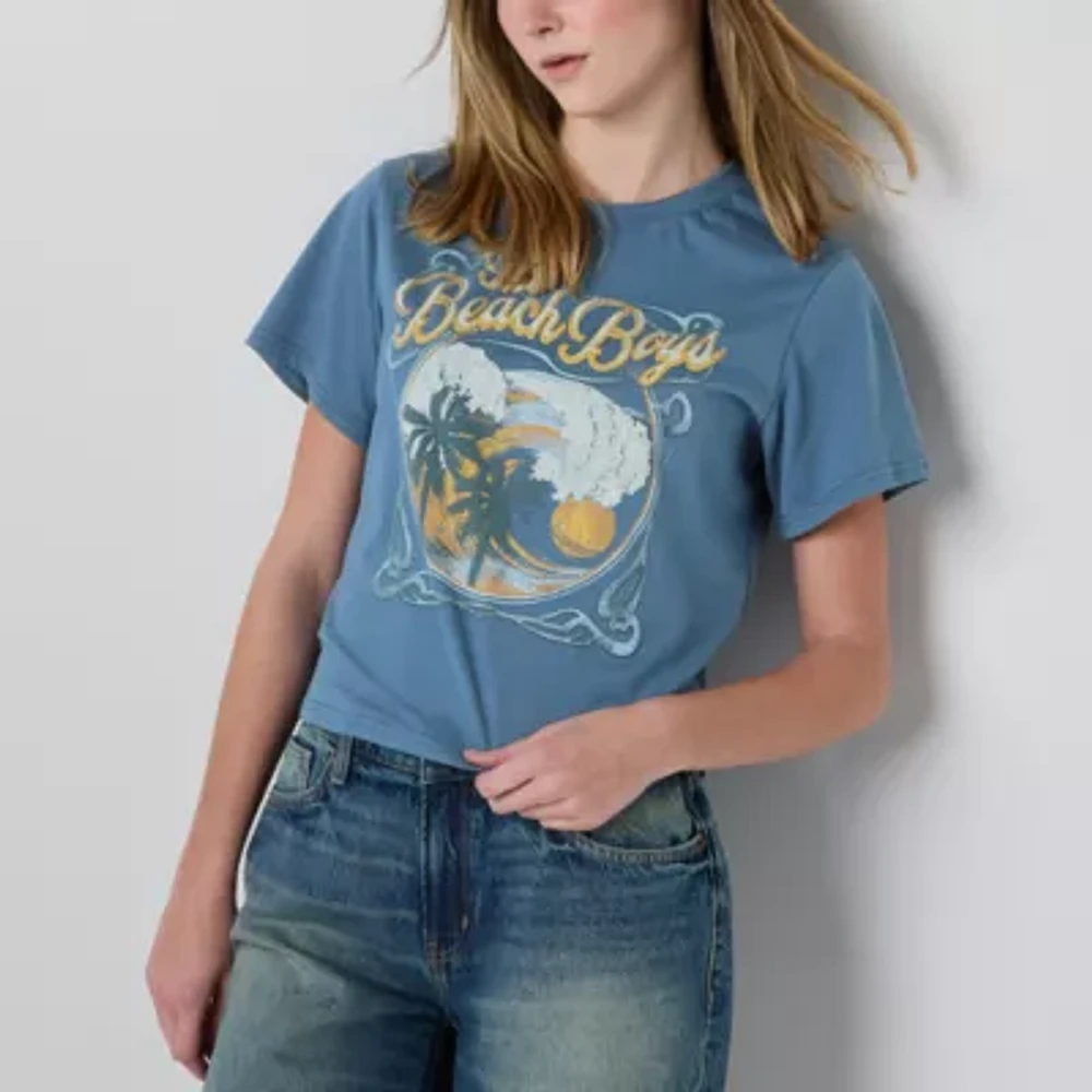New World The Beach Boys Semi Fit Womens Crew Neck Short Sleeve Loose Juniors Graphic T-Shirt