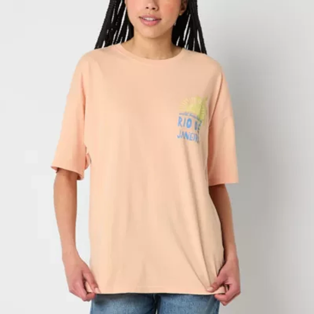 Arizona Womens Crew Neck Short Sleeve Oversized Juniors Graphic T-Shirt