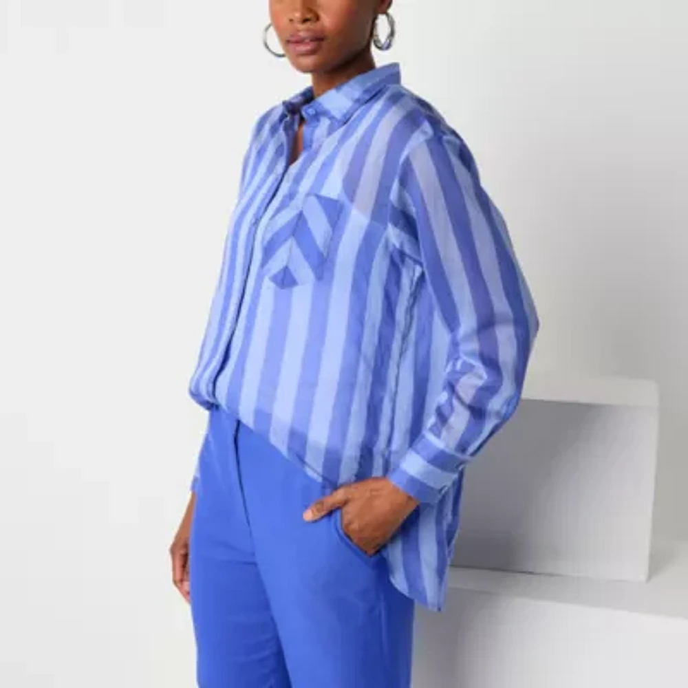 Worthington Womens Long Sleeve Cuffed Regular Fit Button-Down Shirt