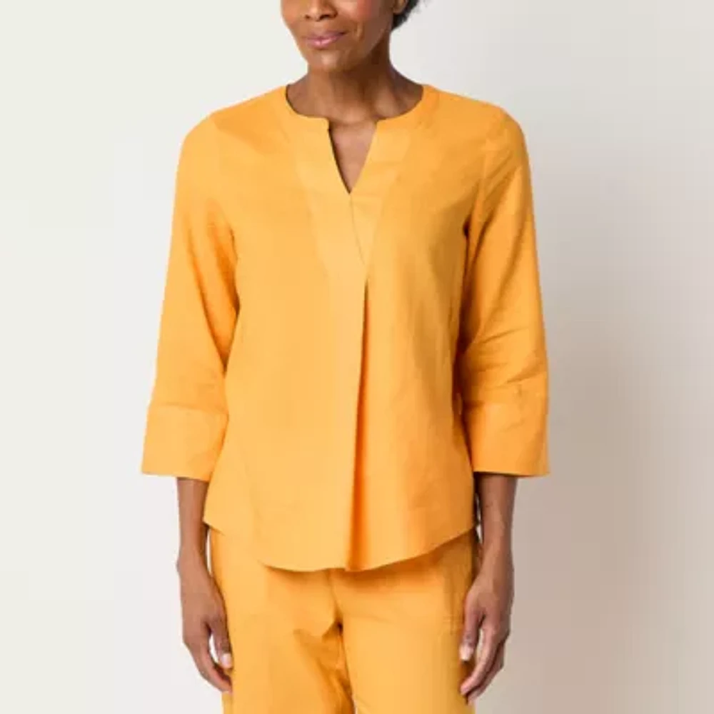 Liz Claiborne Womens V Neck 3/4 Sleeve Blouse