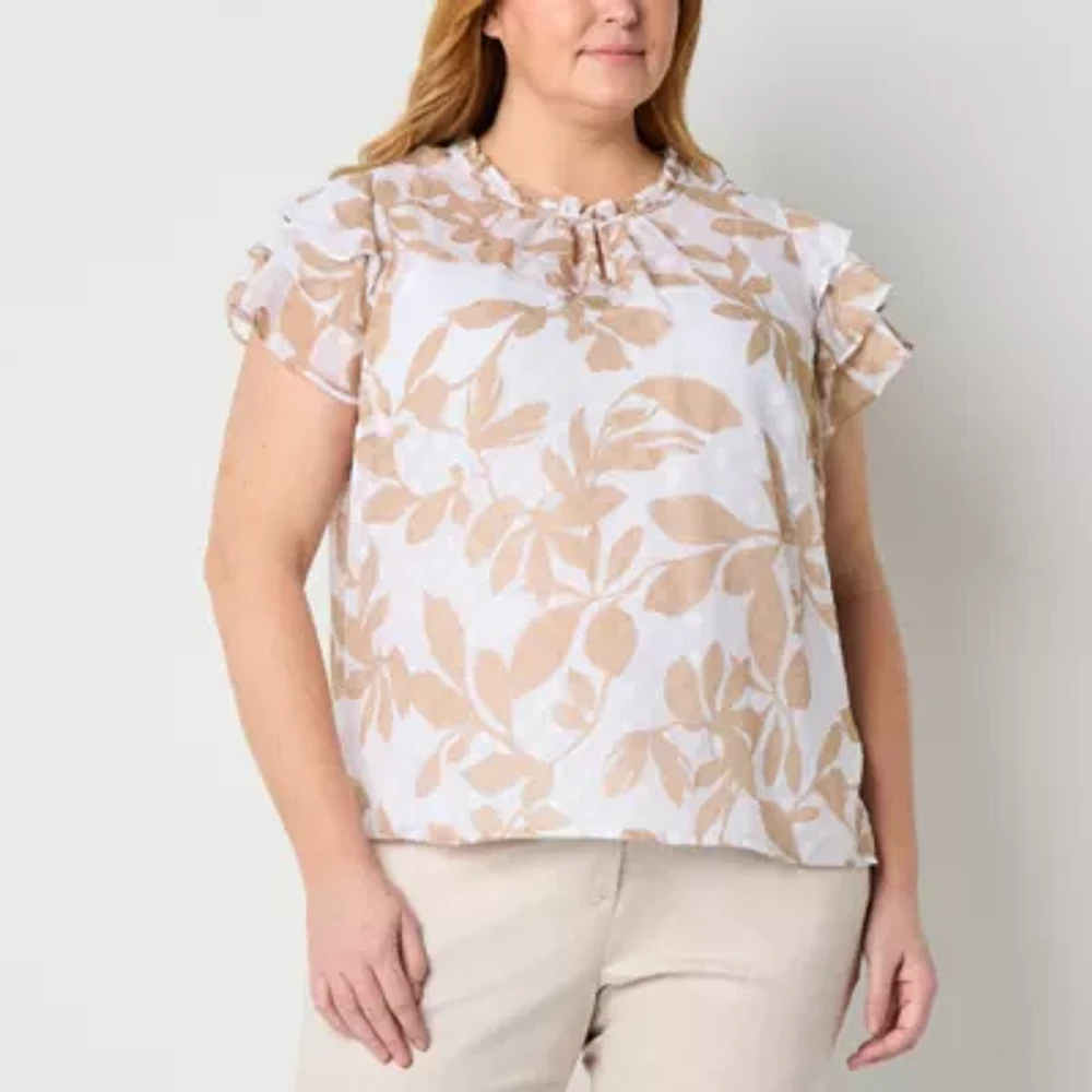Liz Claiborne Womens Keyhole Neck Short Sleeve Plus Blouse