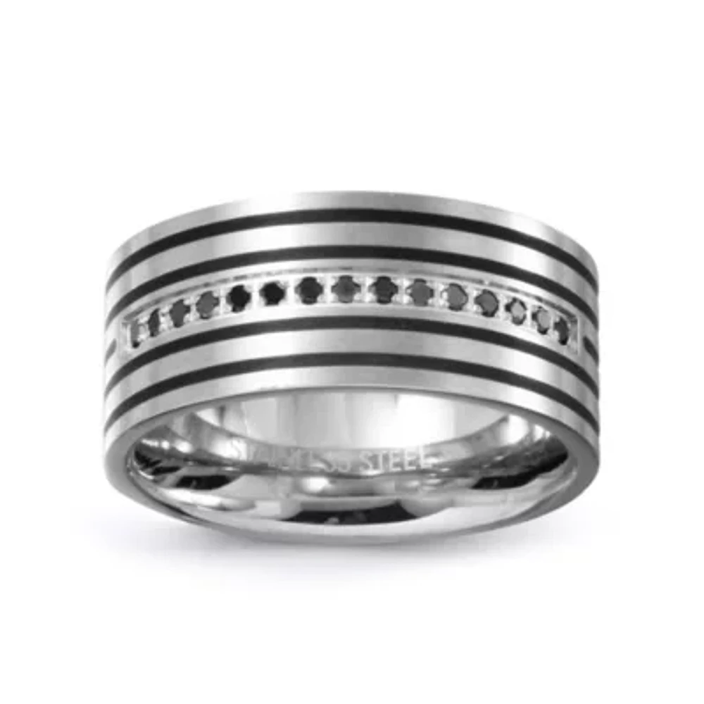 Mens 10MM 1/8 CT. T.W. Natural Black Diamond Stainless Steel Wedding Band