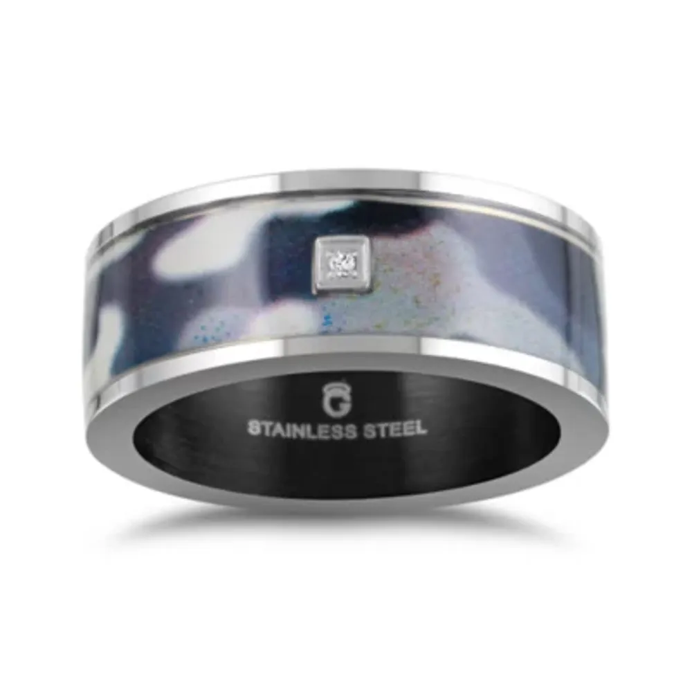 Mens 9M Diamond Accent Natural White Stainless Steel Wedding Band