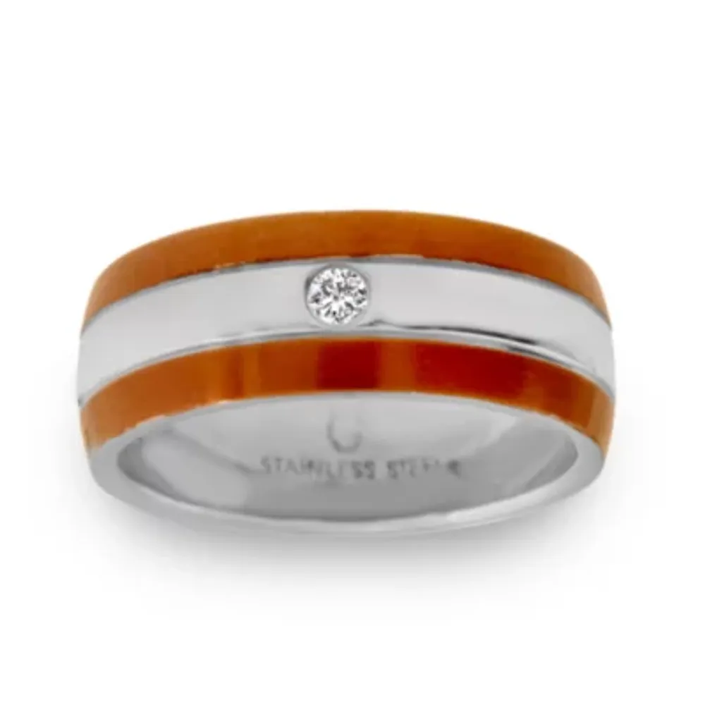 Mens 6MM Diamond Accent Natural White Diamond Stainless Steel Wedding Band