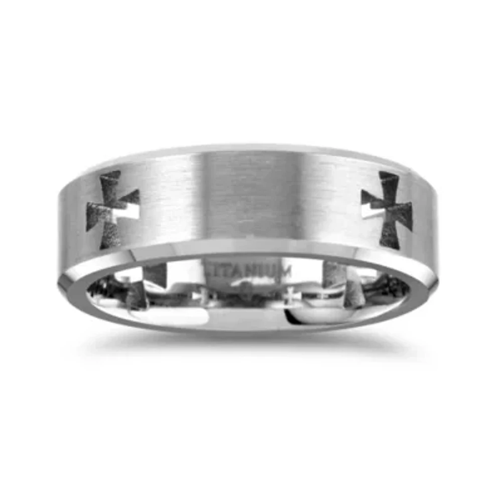 Mens 7MM Titanium Cross Wedding Band