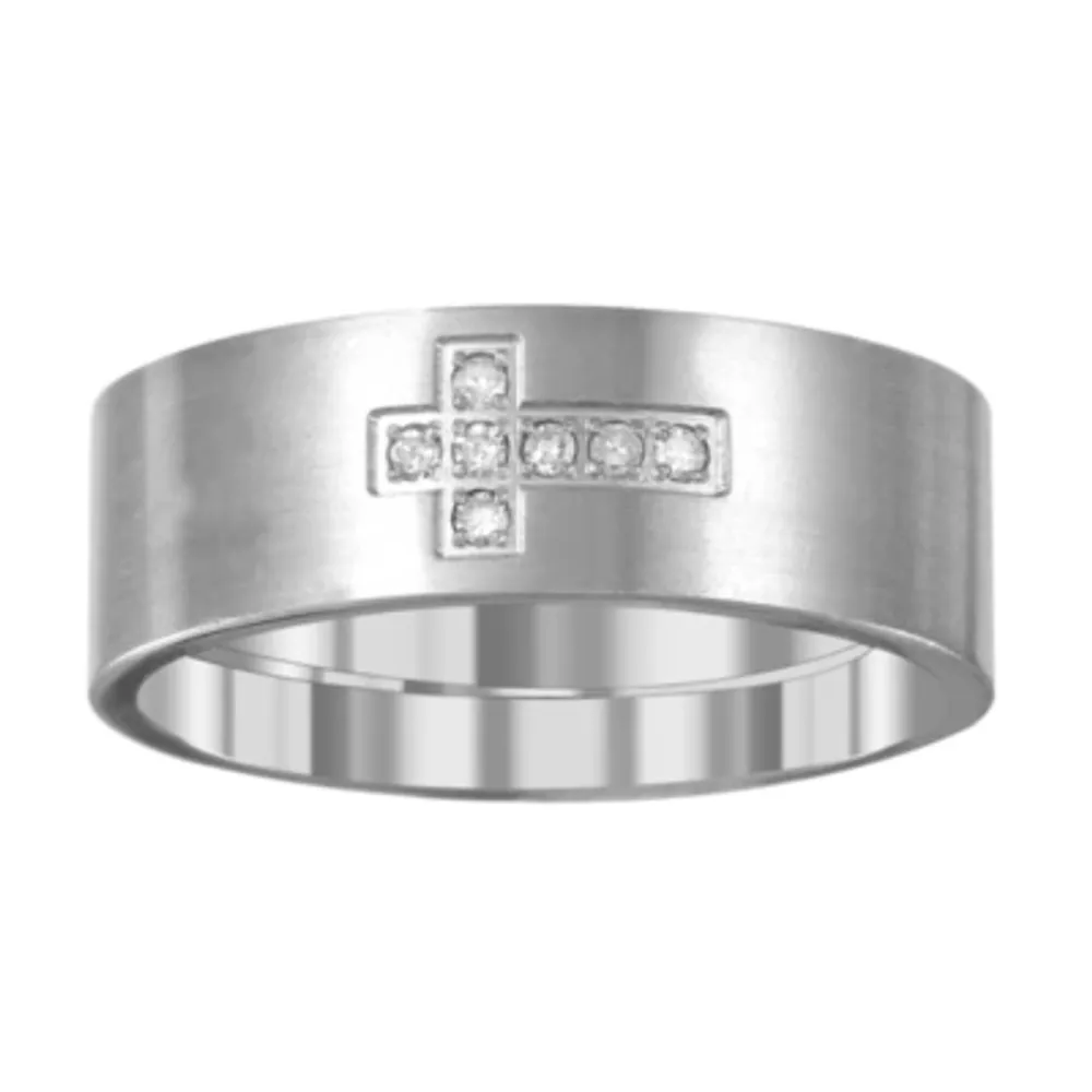 Sideways Mens 6MM Diamond Accent Natural White Diamond Titanium Cross Wedding Band