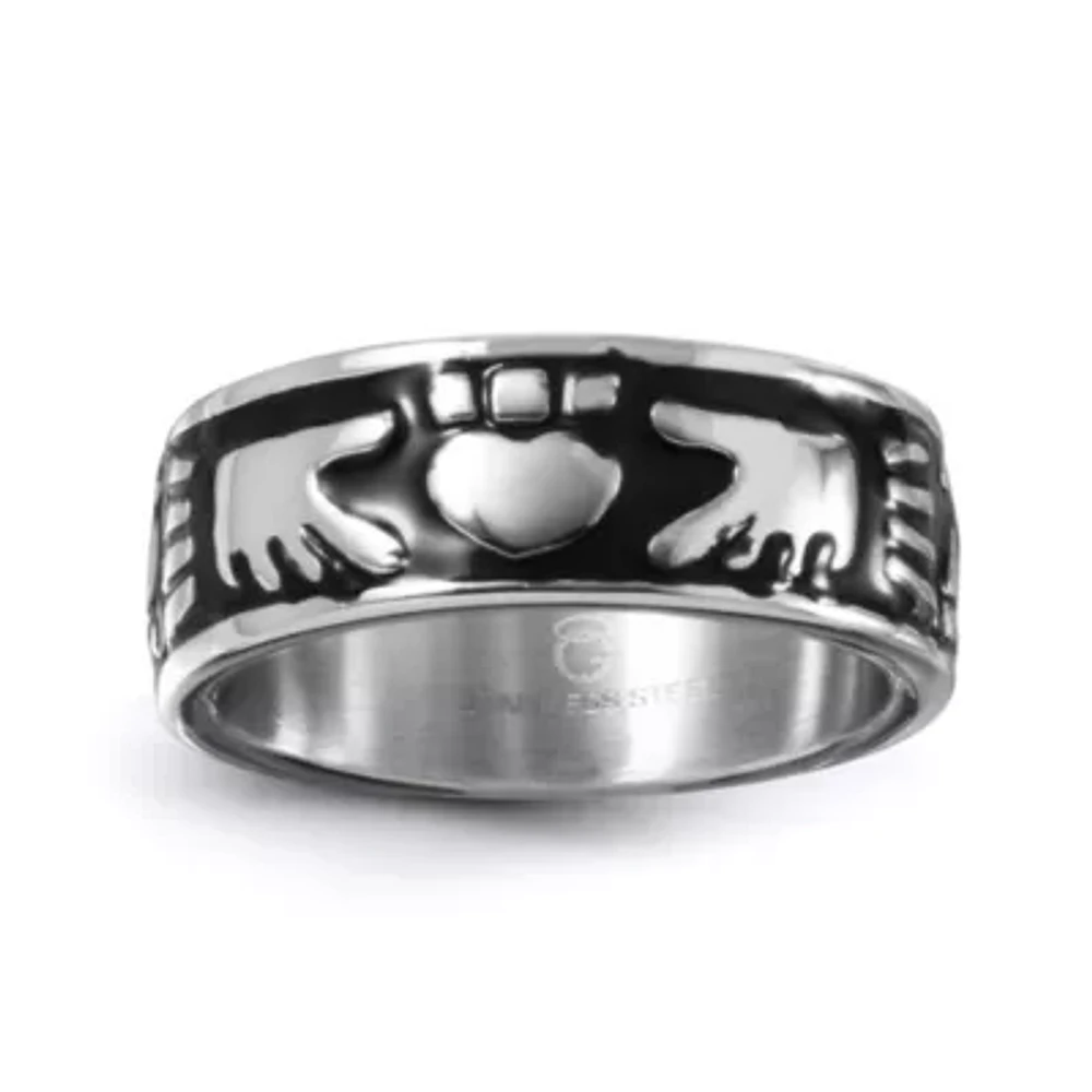 Mens 9M Stainless Steel Claddagh Wedding Band