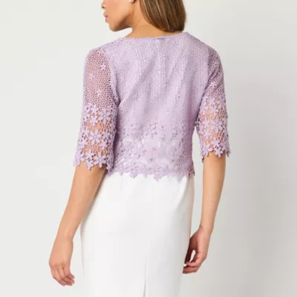 Rabbit Design Womens V Neck Short Sleeve Bordered Shrug