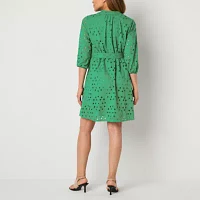 Ronni Nicole Womens 3/4 Sleeve Eyelet Fit + Flare Dress
