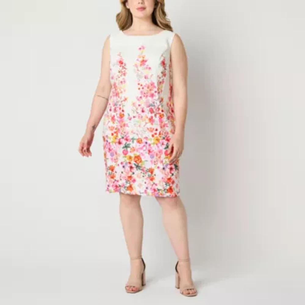 Alyx Womens Sleeveless Floral Sheath Dress Plus