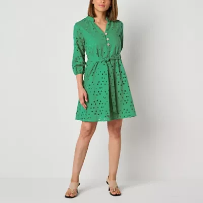 Ronni Nicole Womens 3/4 Sleeve Eyelet Petite Fit + Flare Dress