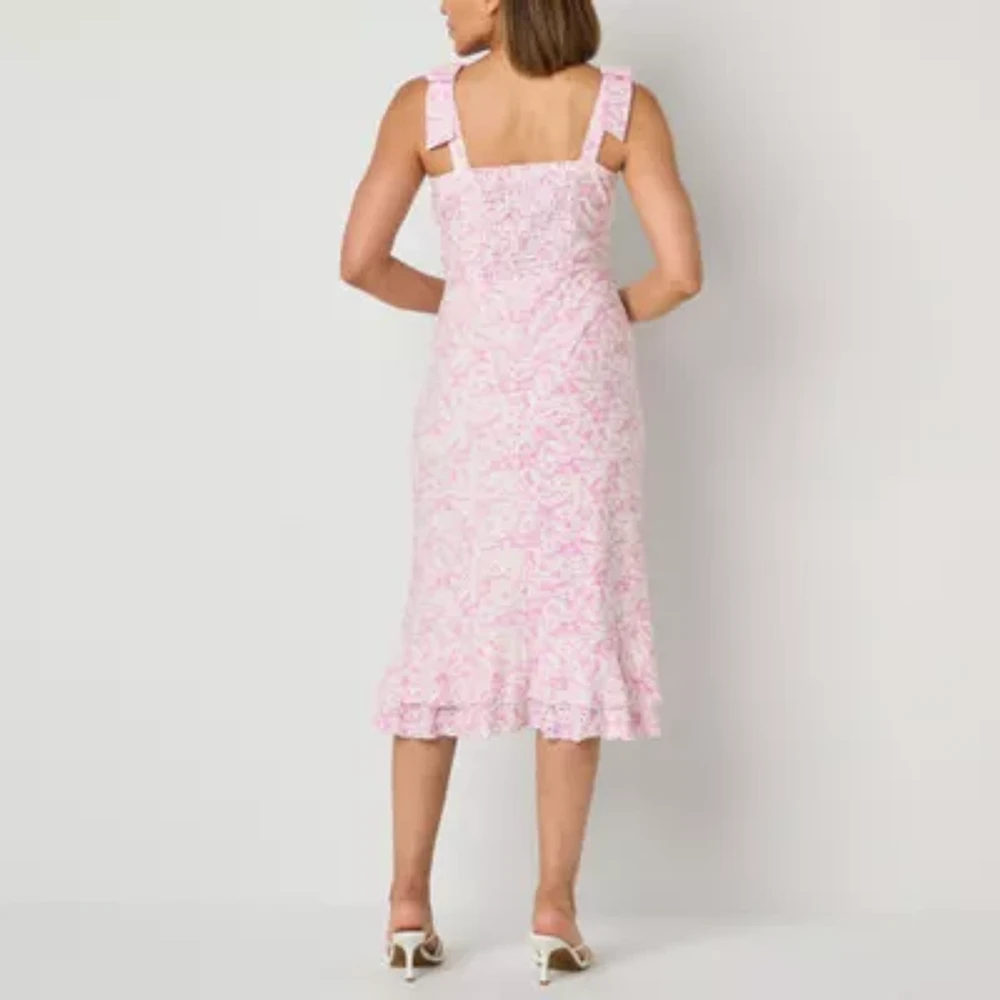 Ronni Nicole Womens Sleeveless Floral Midi Petite Fit + Flare Dress