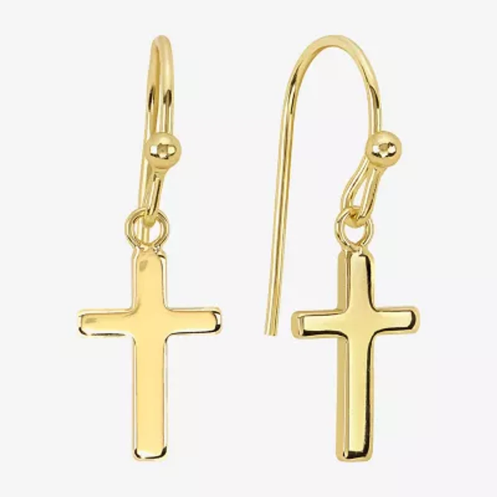 Silver Reflections Womens 14K Gold Over Brass Cross Drop Earrings