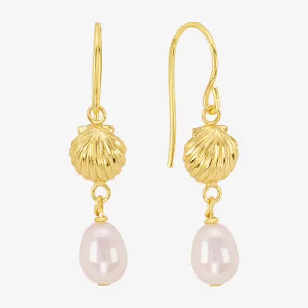 Silver Reflections Womens White Simulated Pearl 14K Gold Over Brass Drop Earrings