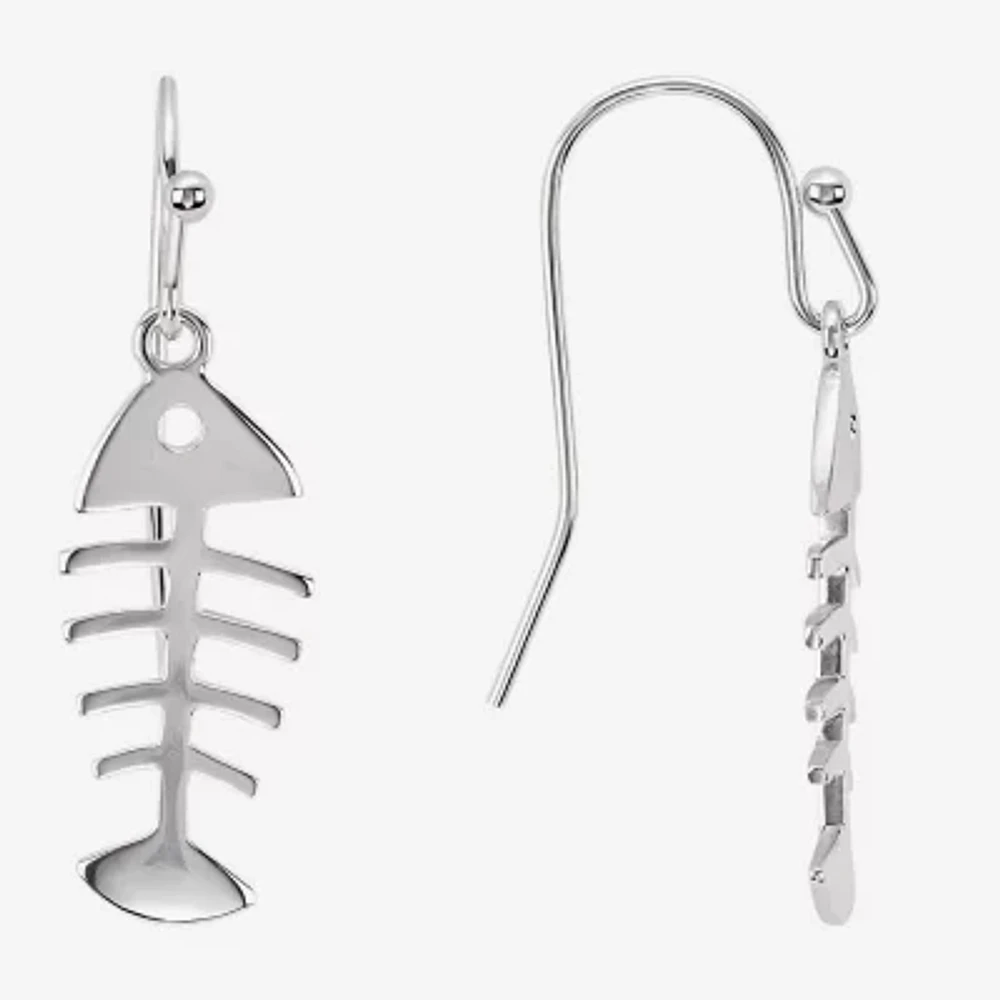 Silver Reflections Bone Fish Womens Pure Silver Over Brass Drop Earrings