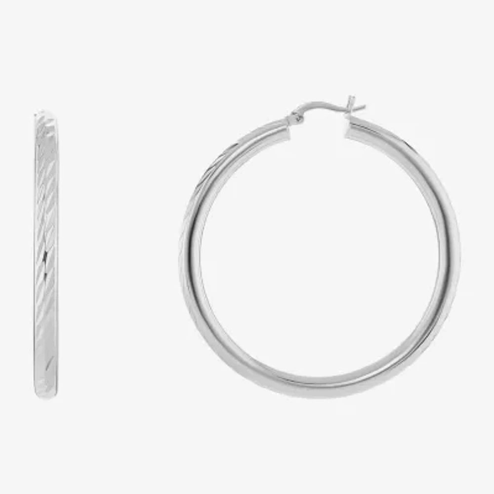 Silver Reflections Tube Diamond Cut Womens 50mm Hoop Earrings