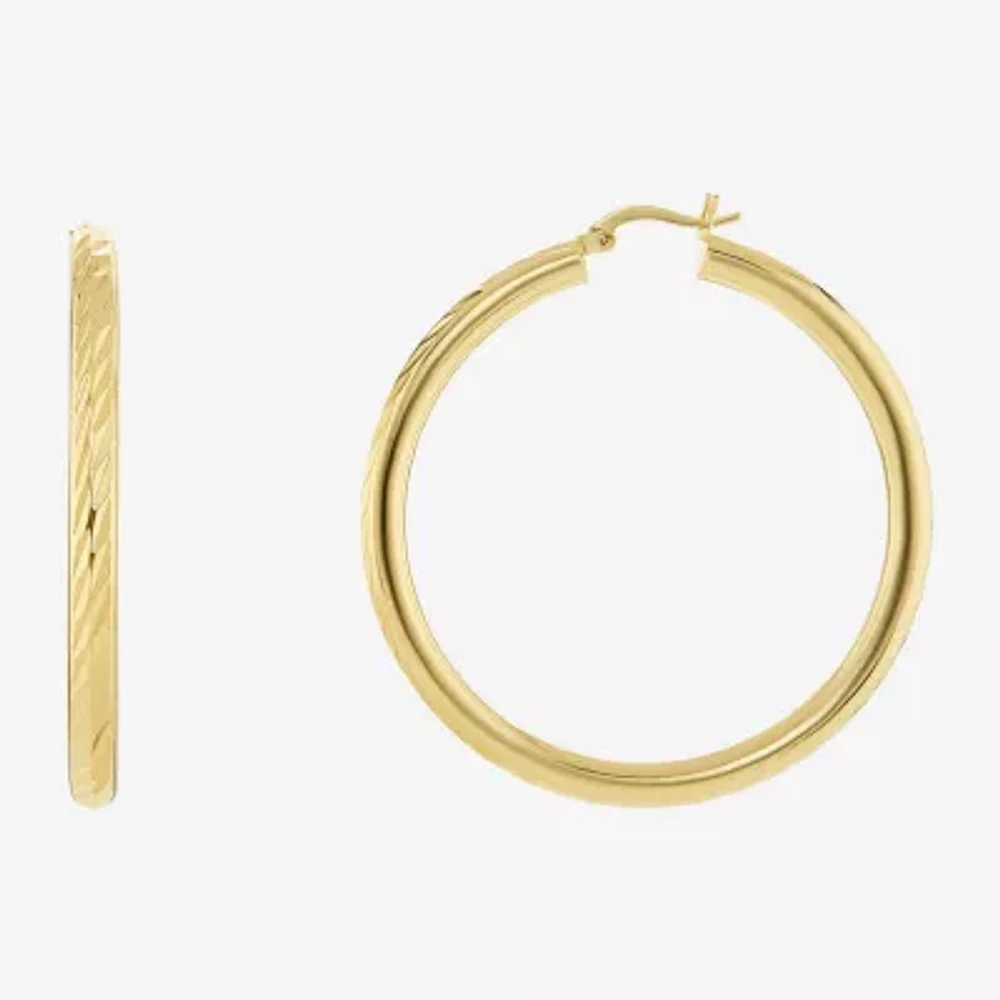 Silver Reflections Tube Diamond Cut Womens 14K Gold Over Brass 50mm Hoop Earrings