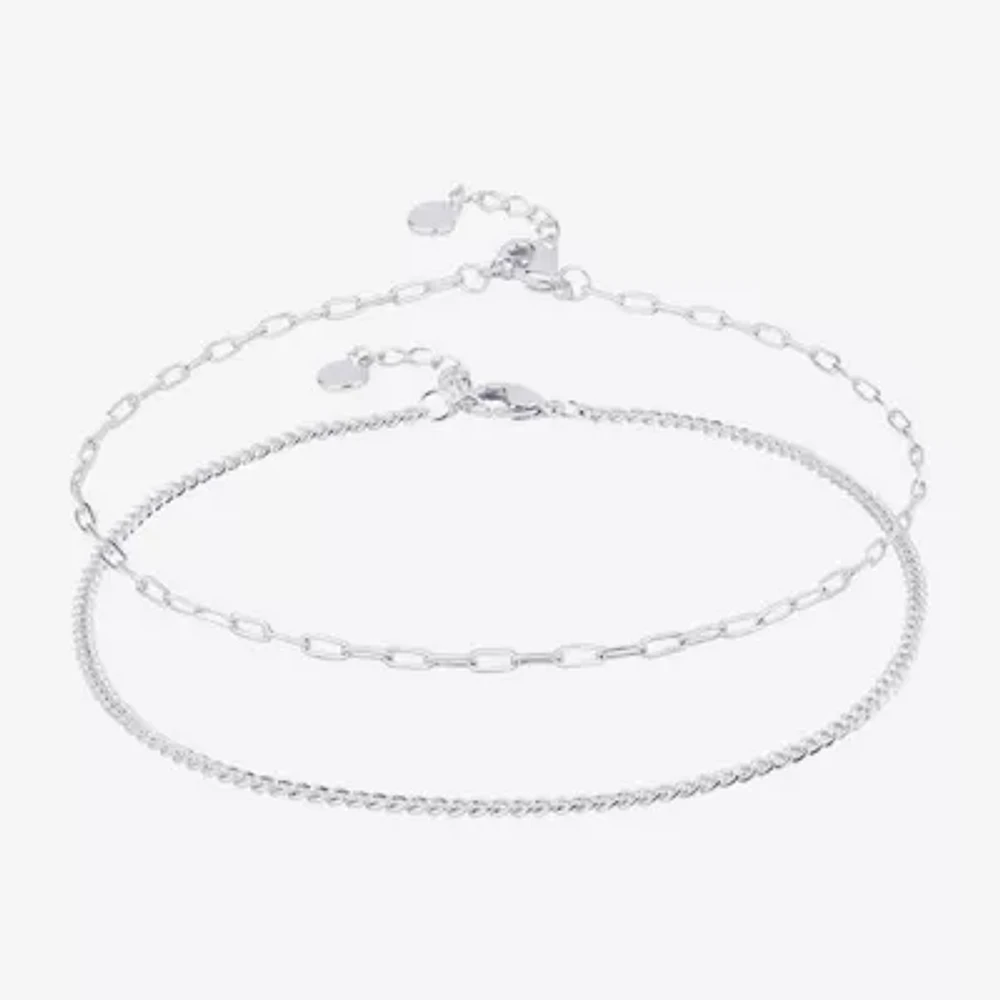 Silver Reflections Womens 10 Inch Solid Paperclip Ankle Bracelet