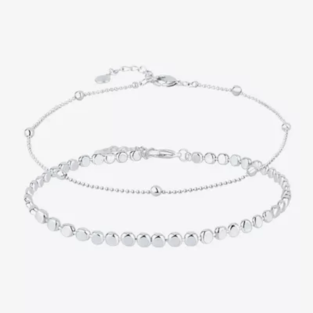Silver Reflections Womens 10 Inch Solid Bead Round Ankle Bracelet